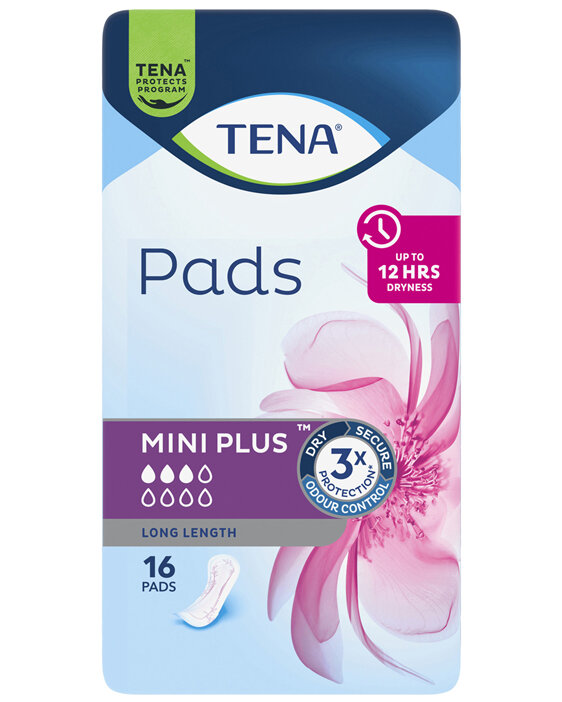 TENA Pads Mini Plus Long Length 16 Pack