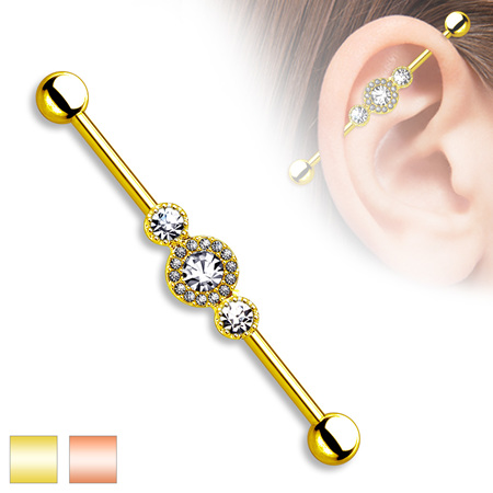 Three CZ Centered Multi Paved Circle Gold Plated Industrial
