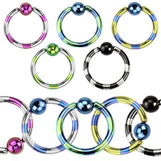 Titanium Anodized Over 316L Surgical Steel Duo-Tone Striped Captive Bead Ring
