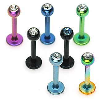 Titanium Anodized Surgical Stainless Steel Labret with Press Fit Gem