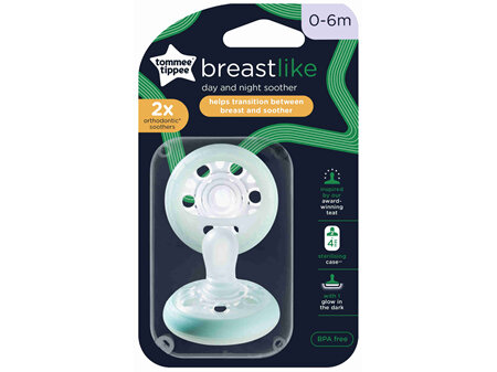 Tommee Tippee Breast-Like Soother and Breast-Like Night Glow in the Dark Soother, Symmetrical