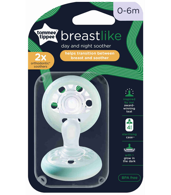 Tommee Tippee Breast-Like Soother and Breast-Like Night Glow in the Dark Soother, Symmetrical