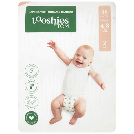 tooshies Nappies with Organic Bamboo, Infant, Size 2 (4-8kg) 48 Pack