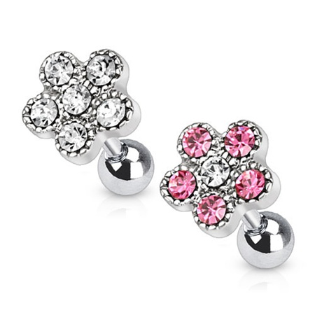 Tragus/Cartilage Barbell w/ Multi Paved Flower Top