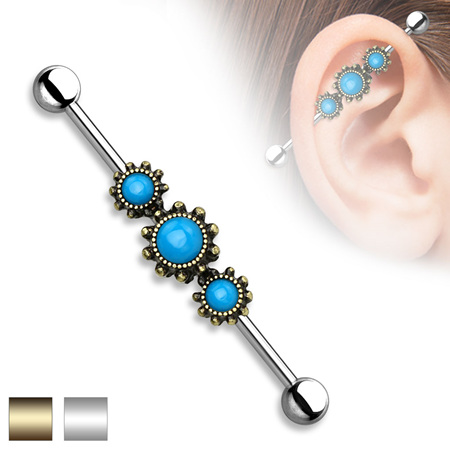 Triple Round Turquoise Industrial Bar