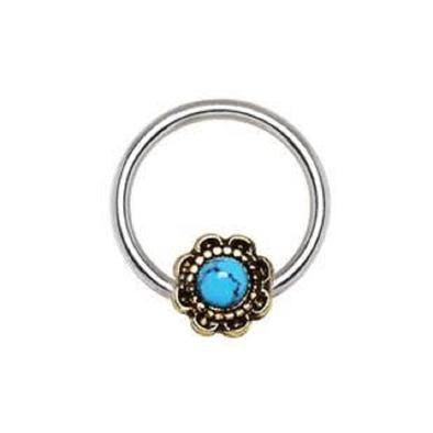 Turquoise Flower Snap-in Captive Bead Ring / Septum Ring