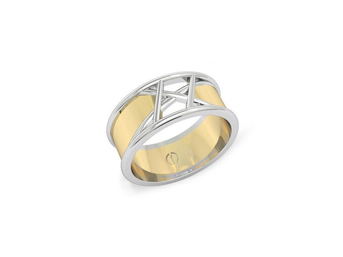 two-toned white and yellow gold modern men's wedding ring