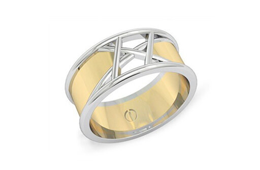 two-toned white and yellow gold modern men's wedding ring