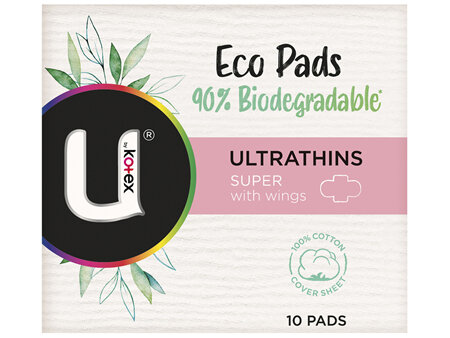 U by Kotex Cotton Ultrathin Pads Super with Wings 10 Pack