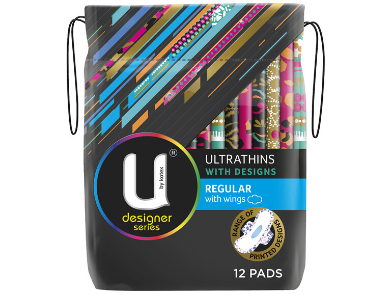 U by Kotex Designer Ultrathin Pads Regular with Wings 12 Pack