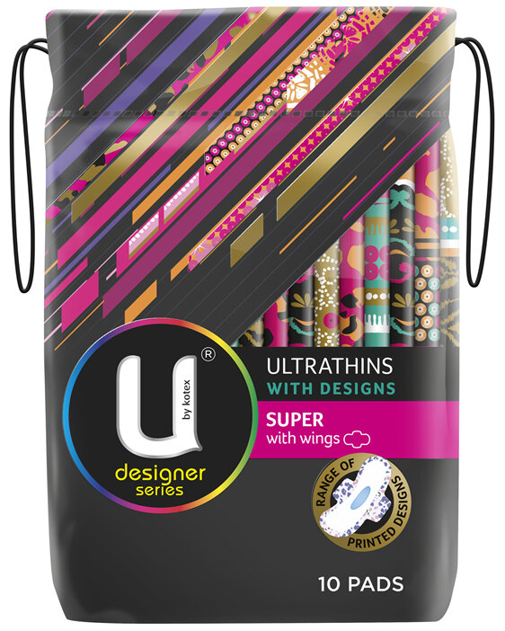 U by Kotex Designer Ultrathin Pads Super with Wings 10 Pack