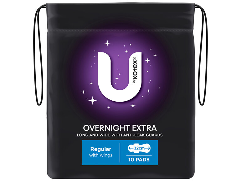 U By Kotex Extra Overnight Pads with Wings 10 Pack
