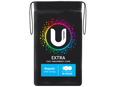 U by Kotex Extra Pads Regular with Wings 16 Pack