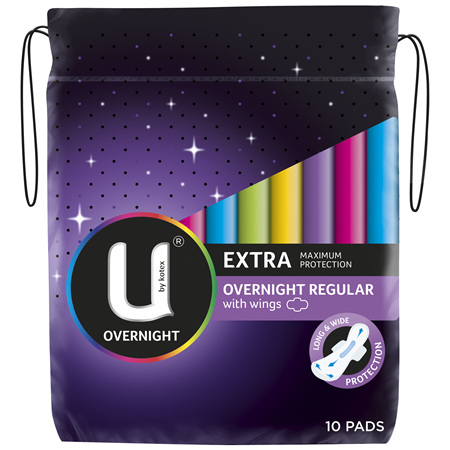 U by Kotex Overnight Extra Pads Regular 10 Pack