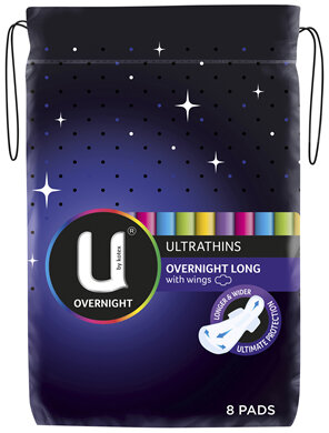 U by Kotex Overnight Ultrathins Long Pads 8 Pack