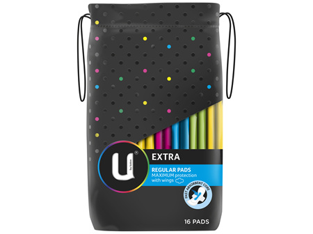 U by Kotex Regular Extra Pads With Wings, 16 Pads
