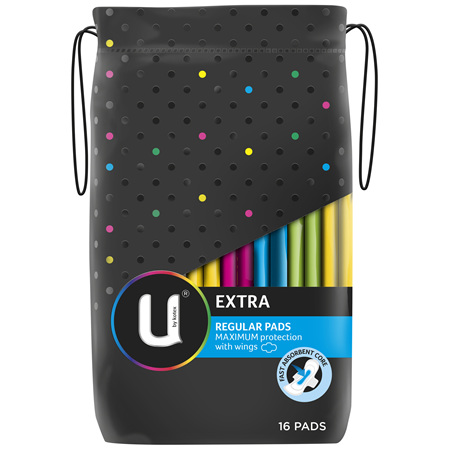 U by Kotex Regular Extra Pads With Wings, 16 Pads