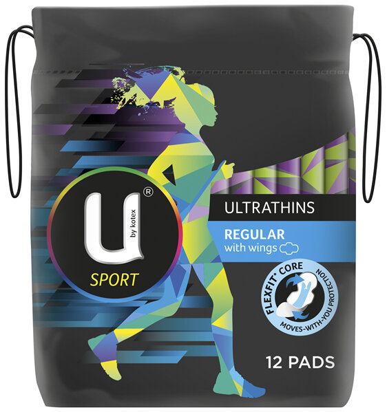 U by Kotex Sport Ultrathin Pads Regular with Wings 12 Pack