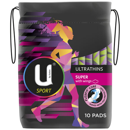 U by Kotex Sport Ultrathin Pads Super with Wings 10 Pack