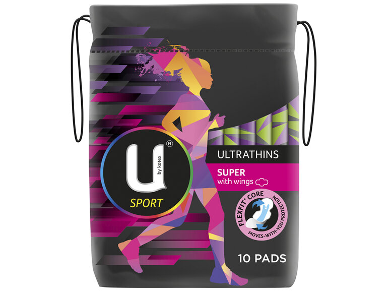 U by Kotex Sport Ultrathin Pads Super with Wings 10 Pack