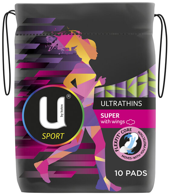 U by Kotex Sport Ultrathin Pads Super with Wings 10 Pack