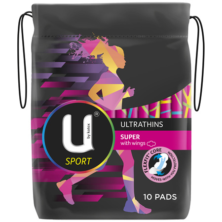 U by Kotex Super Sport Ultrathins Pads With Wings 10 Pack