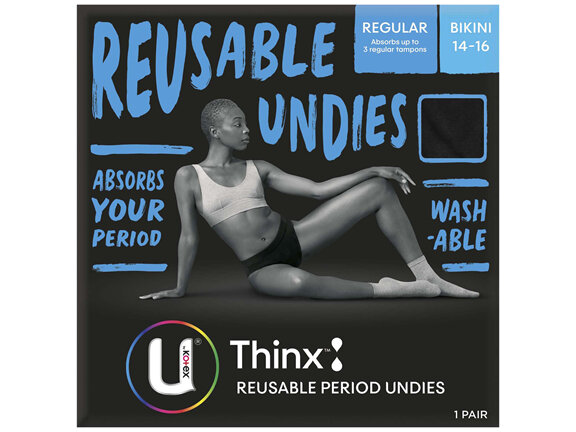 U by Kotex Thinx Period Underwear Black Bikini Size 14-16