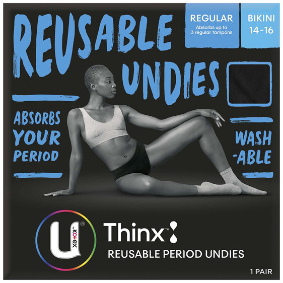 U by Kotex Thinx Period Underwear Black Bikini Size 14-16