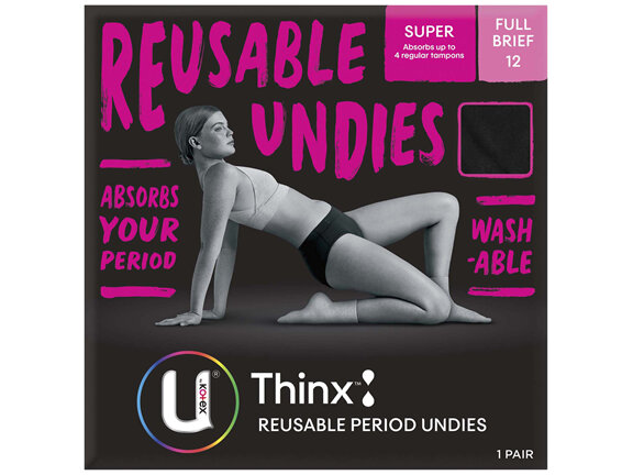 U by Kotex Thinx Period Underwear Black Briefs Size 12