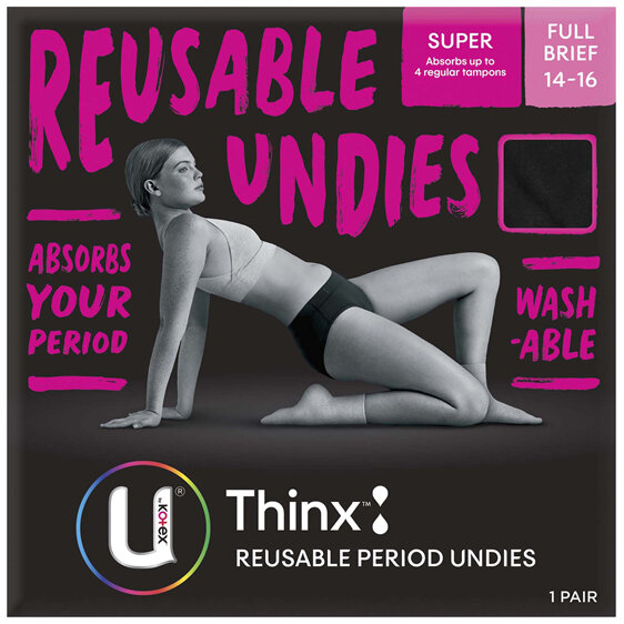 U by Kotex Thinx Period Underwear Black Briefs Size 14-16