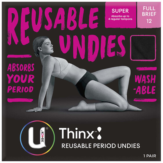 U by Kotex Thinx Period Underwear Black Briefs Size 12