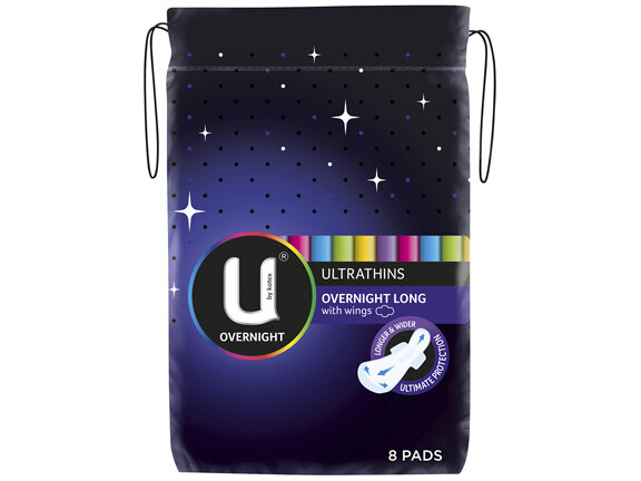 U by Kotex Ultrathin Overnight Pads Long with Wings 8 Pack