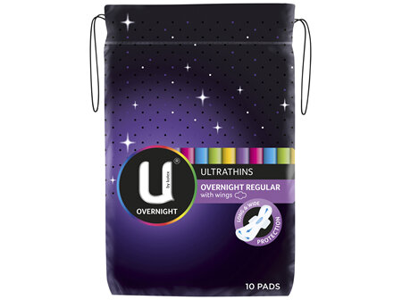 U By Kotex Ultrathin Overnight Pads with Wings 10 Pack