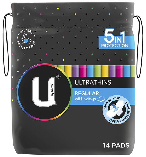 U by Kotex Ultrathin Pads Regular with Wings 14 Pack