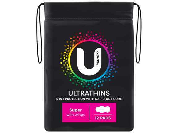 U by Kotex Ultrathin Pads Super with Wings 12 Pack