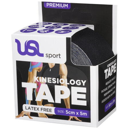 USL Premium Kinesiology Tex Tape Black 5cm x 5m
