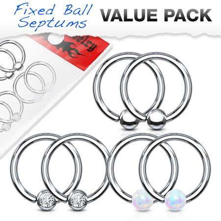 Value Pack 3 Pairs Assorted Fixed Ball Captive Bead Rings