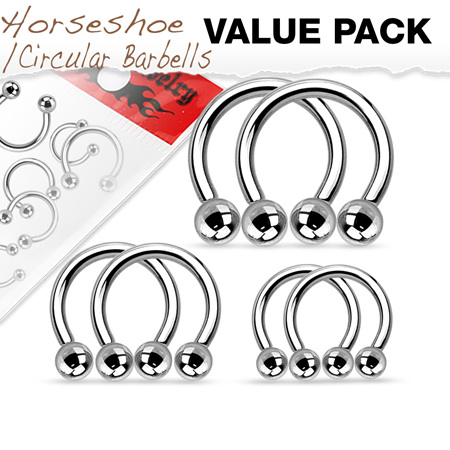 Value Pack Three Pairs 316L Surgical Steel Horseshoes.