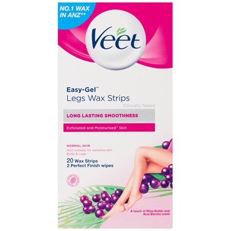 Veet Easy-Gel Legs Wax Strips Shea Butter and Acai Berries Scent