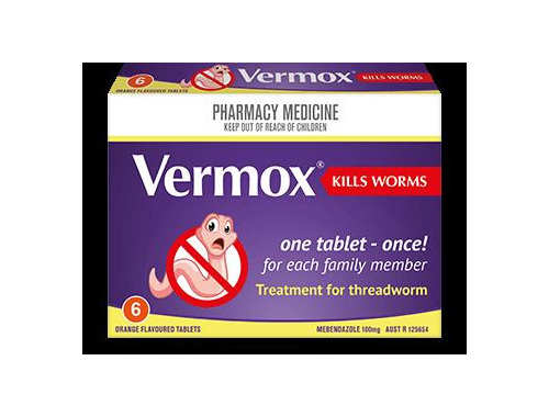Vermox 100mg 6 orange flavoured tablets