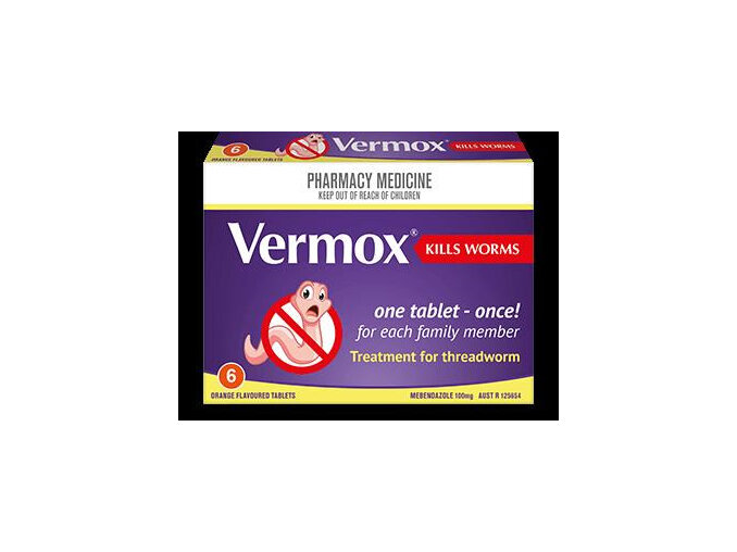 Vermox 100mg 6 orange flavoured tablets