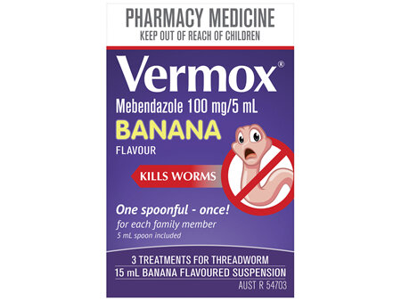 Vermox Worming Treatment Banana Flavoured Liquid 15mL