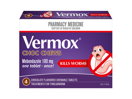 Vermox Worming Treatment Choc Chews 4 Tablets