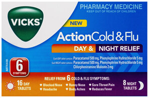 Vicks Action Cold & Flu Tablets Day & Night Relief 24 Pack