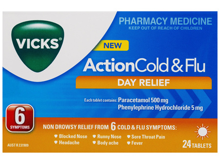 Vicks Action Cold & Flu Tablets Day Relief 24 Pack
