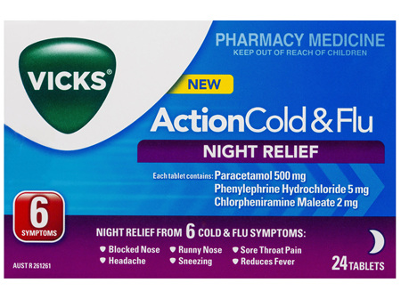 Vicks Action Cold & Flu Tablets Night Relief 24 Pack