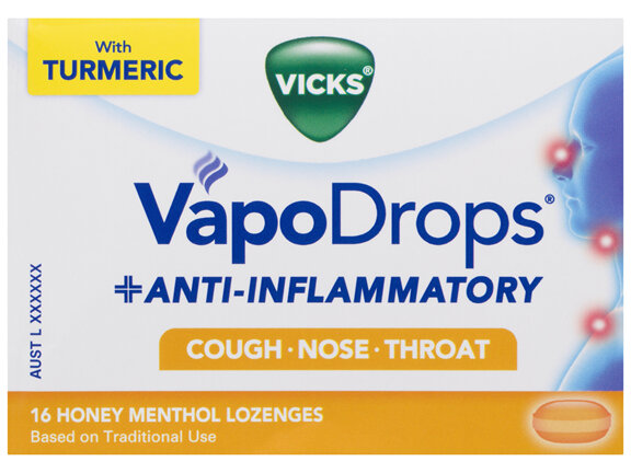 Vicks VapoDrops + Anti-Inflammatory Honey Menthol 16 Lozenges