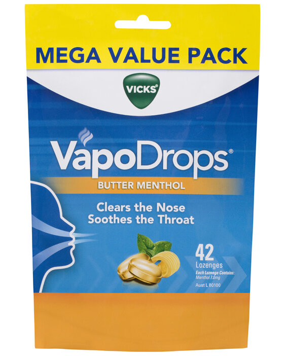 Vicks VapoDrops Butter Menthol 42 Lozenges - Cough & Cold