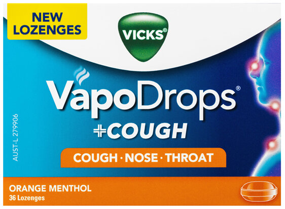 VICKS VapoDrops +COUGH Orange Menthol 36 lozenges