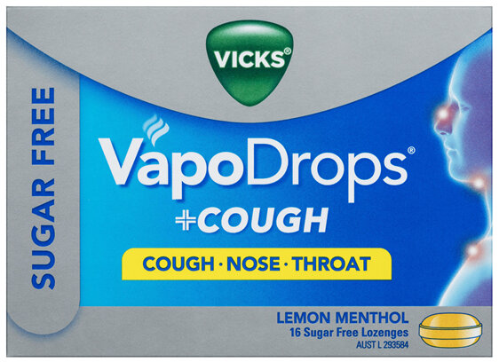 Vicks VapoDrops +Cough Sugar Free Lemon Menthol Lozenges 16 Pack
